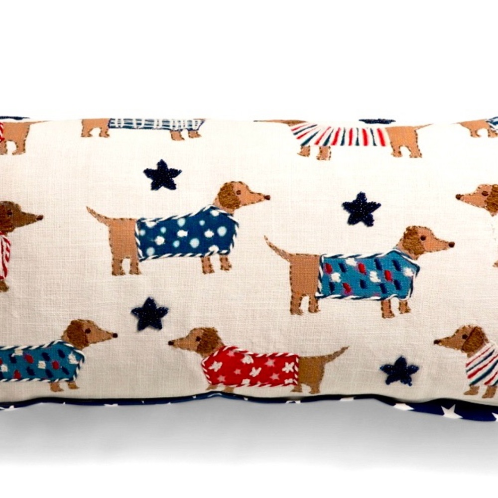 NWT Adorable Patriotic Dachshund Print Pillow, accent beads Multicolor LAST ONE